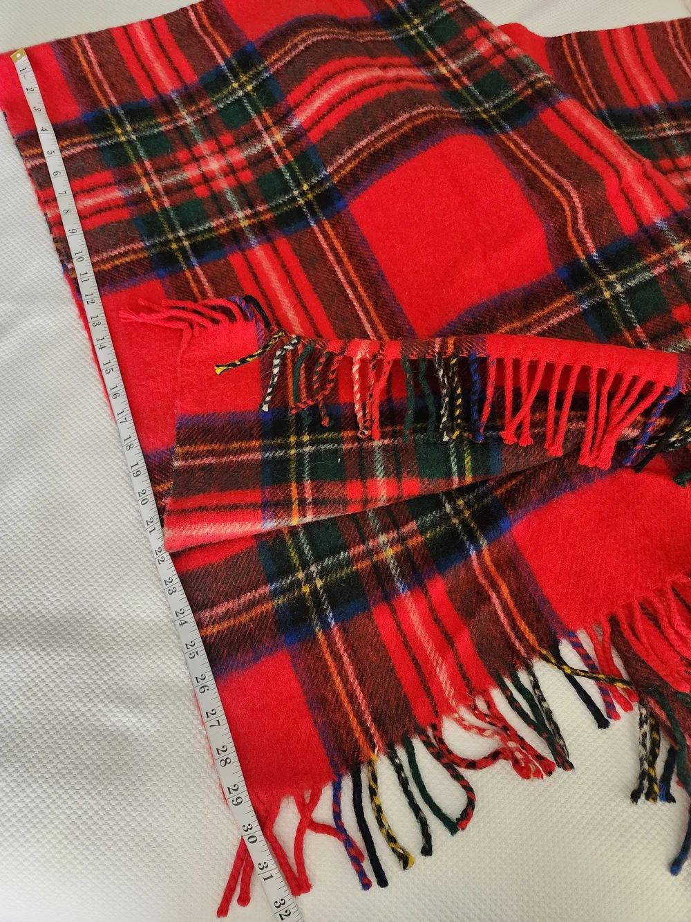 Scotland Wool Tartan Fringe Blanket Scarf - Red Plaid
